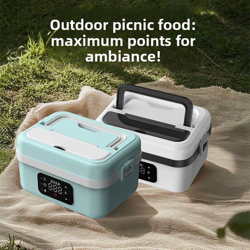 Cordless Heated Lunch Box 1L – USB Rechargeable Stainless Steel Bento Box (White)