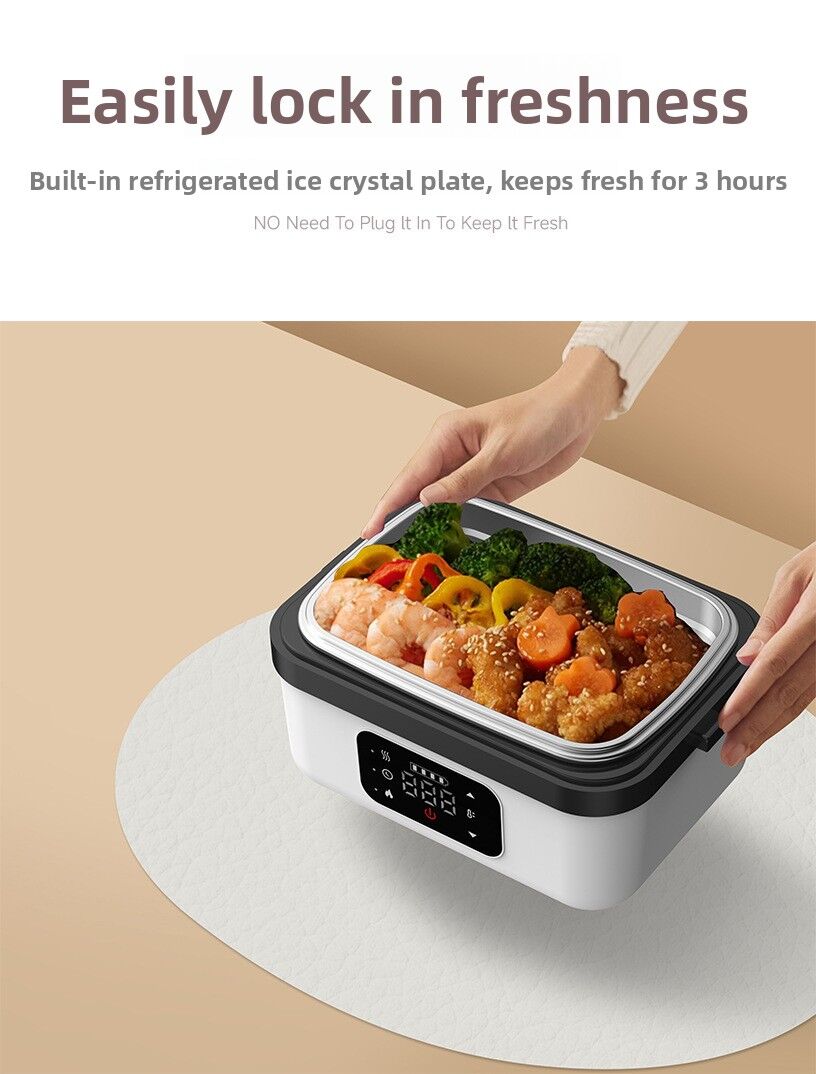 Cordless Heated Lunch Box 1L – USB Rechargeable Stainless Steel Bento Box (White)