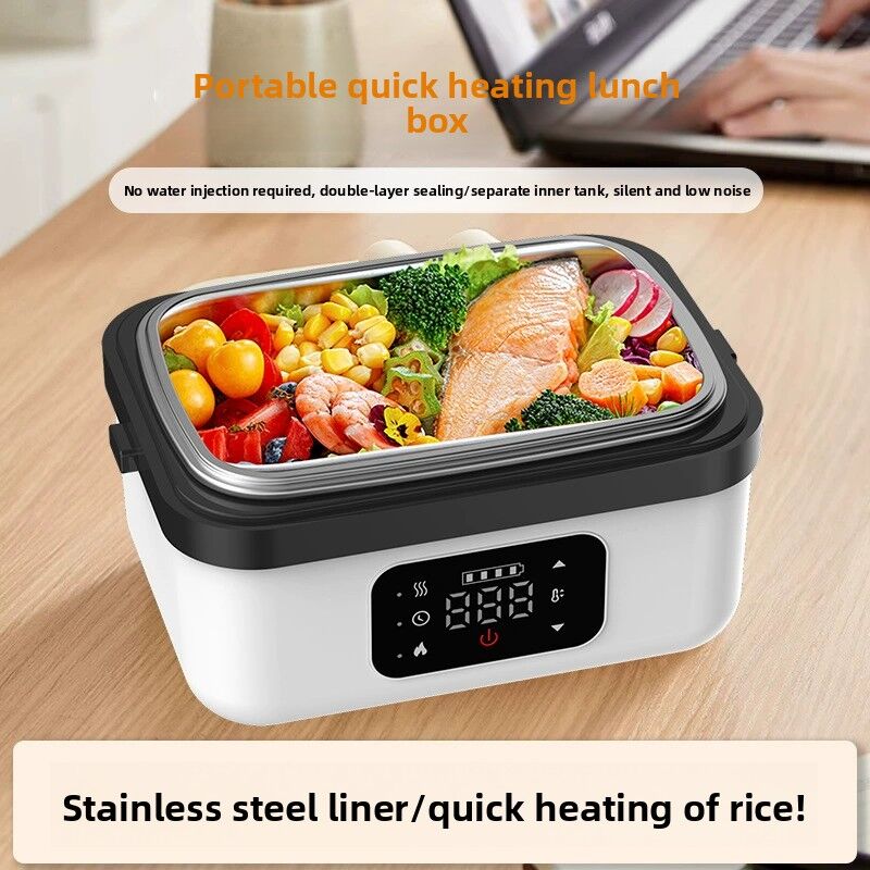 Cordless Heated Lunch Box 1L – USB Rechargeable Stainless Steel Bento Box (Black)