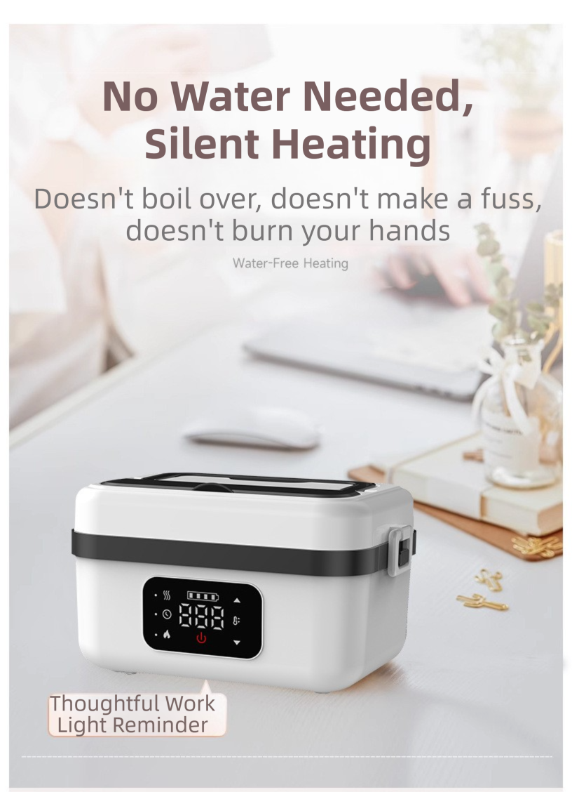 Cordless Heated Lunch Box 1L – USB Rechargeable Stainless Steel Bento Box (Black)