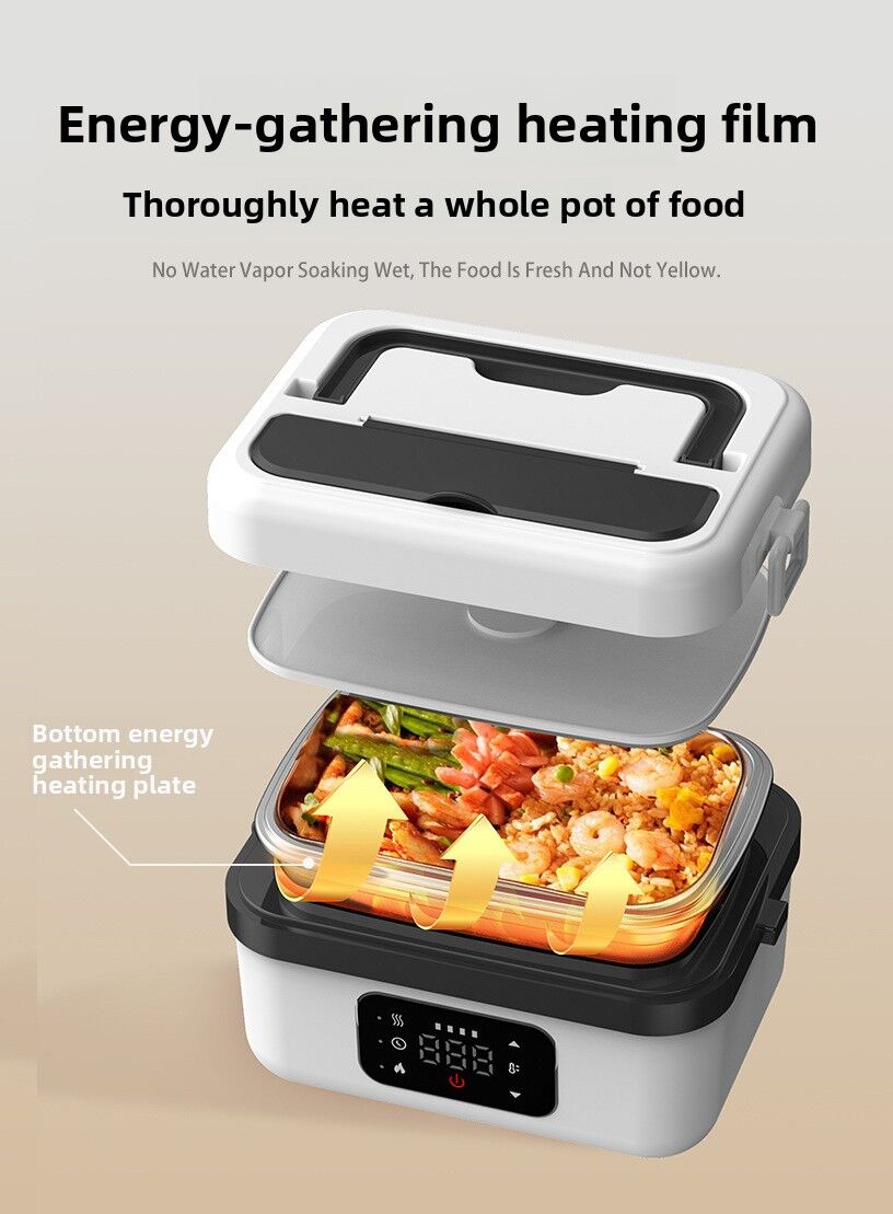 Cordless Heated Lunch Box 1L – USB Rechargeable Stainless Steel Bento Box (Black-Blue)