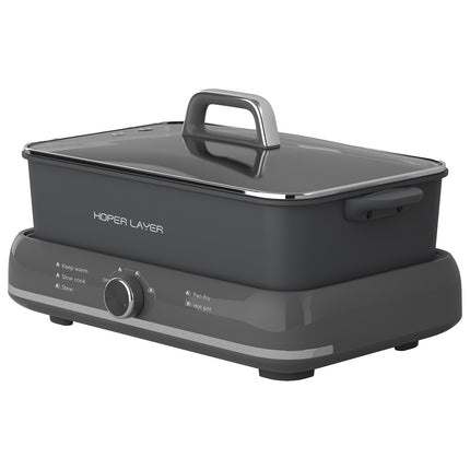 HOPER LAYER Electric Hot Pot 6L – Multifunctional Nonstick Cooker with Grill, Boil, Simmer & Fry Modes 2000W Power, Square Removable Pot