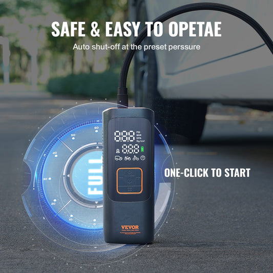 VEVOR Tire Inflator Portable Air Compressor, 7800mAh 3.7V Battery Electric Air Pump, 2X Faster 160PSI Cordless Smart Air Pump with LCD Pressure Gauge, LED Light for Cars, E-Bikes, Motorcycles, Balls