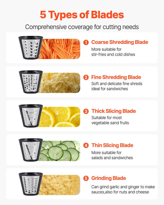 Electric Cheese Grater Salad Maker, 200W Salad Shooter, Electric Vegetable Slicer Shredder Chopper for Fruits with 5 Attachments, Stainless Steel Food Cutter for Vegetables, and Cheeses
