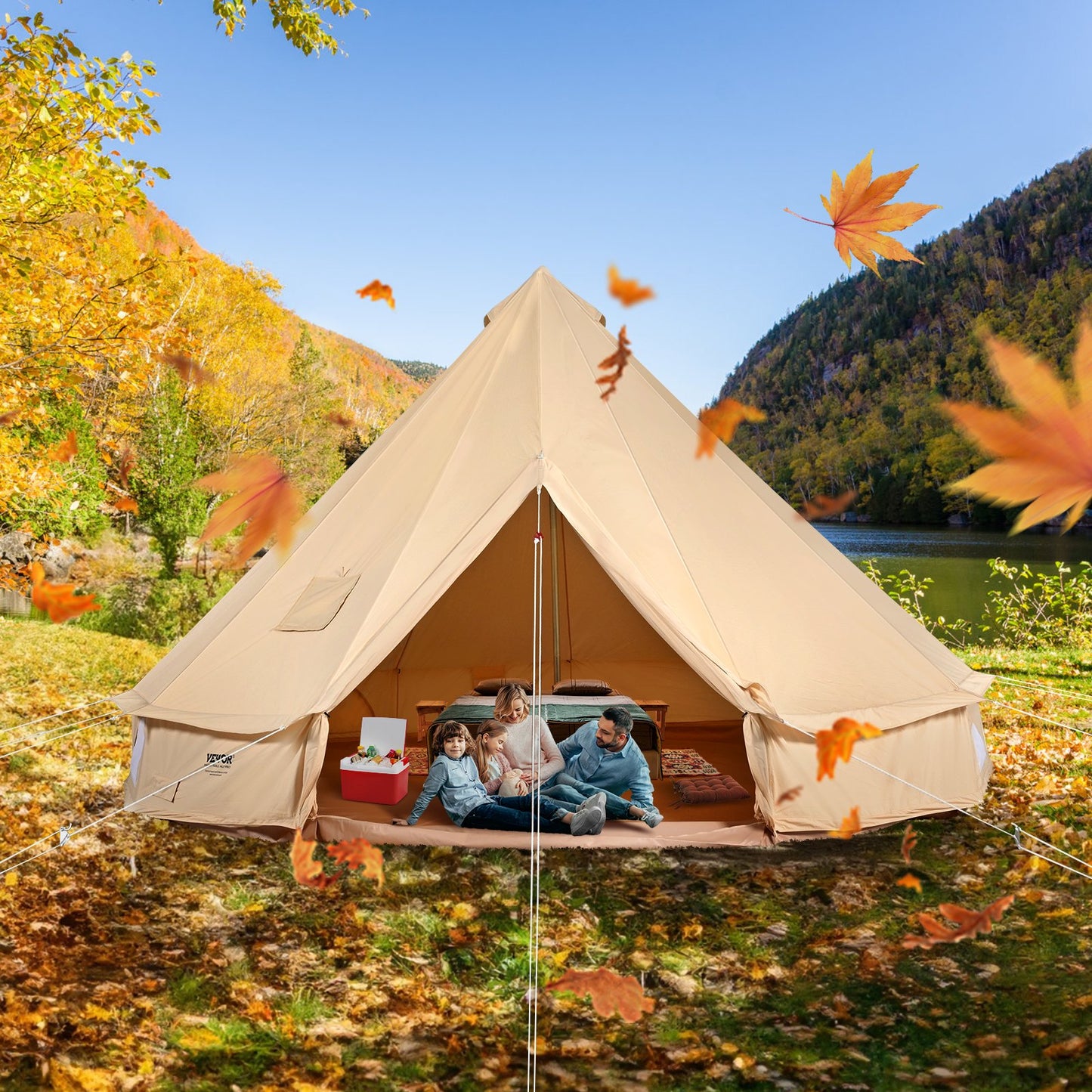 VEVOR Canvas Bell Tent 5m/16.4ft 4-Season Camping Yurt Tent with Stove Jack