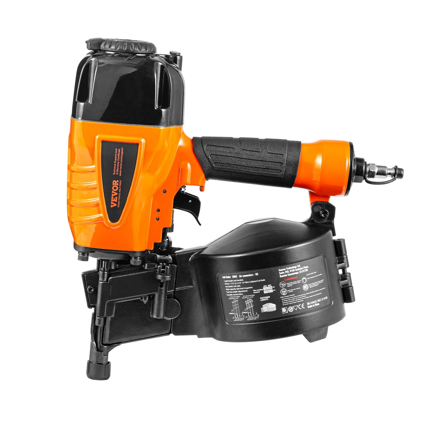 VEVOR CN65 Coil Siding Nailer 32mm to 63mm 15 Degree Pneumatic Nail Gun