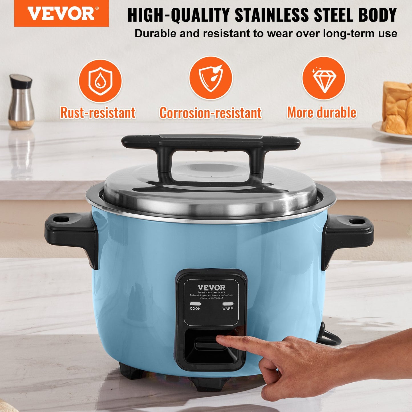 VEVOR Commercial Rice Cooker, 40-Cup Rice Cooker, 8 Liter Large Rice Cooker and Warmer with Nonstick Inner Pot, Fast Cooking and 24-Hour Keep Warm, with Rice Cup and Paddle, for Restaurant