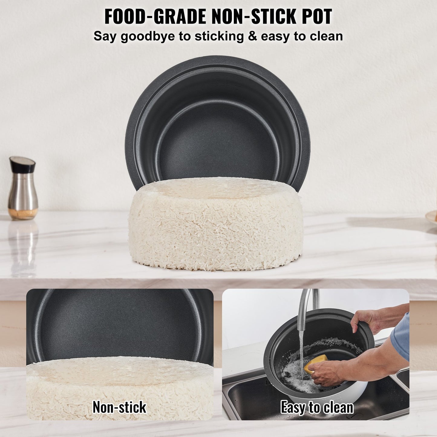 VEVOR Commercial Rice Cooker, 40-Cup Rice Cooker, 8 Liter Large Rice Cooker and Warmer with Nonstick Inner Pot, Fast Cooking and 24-Hour Keep Warm, with Rice Cup and Paddle, for Restaurant
