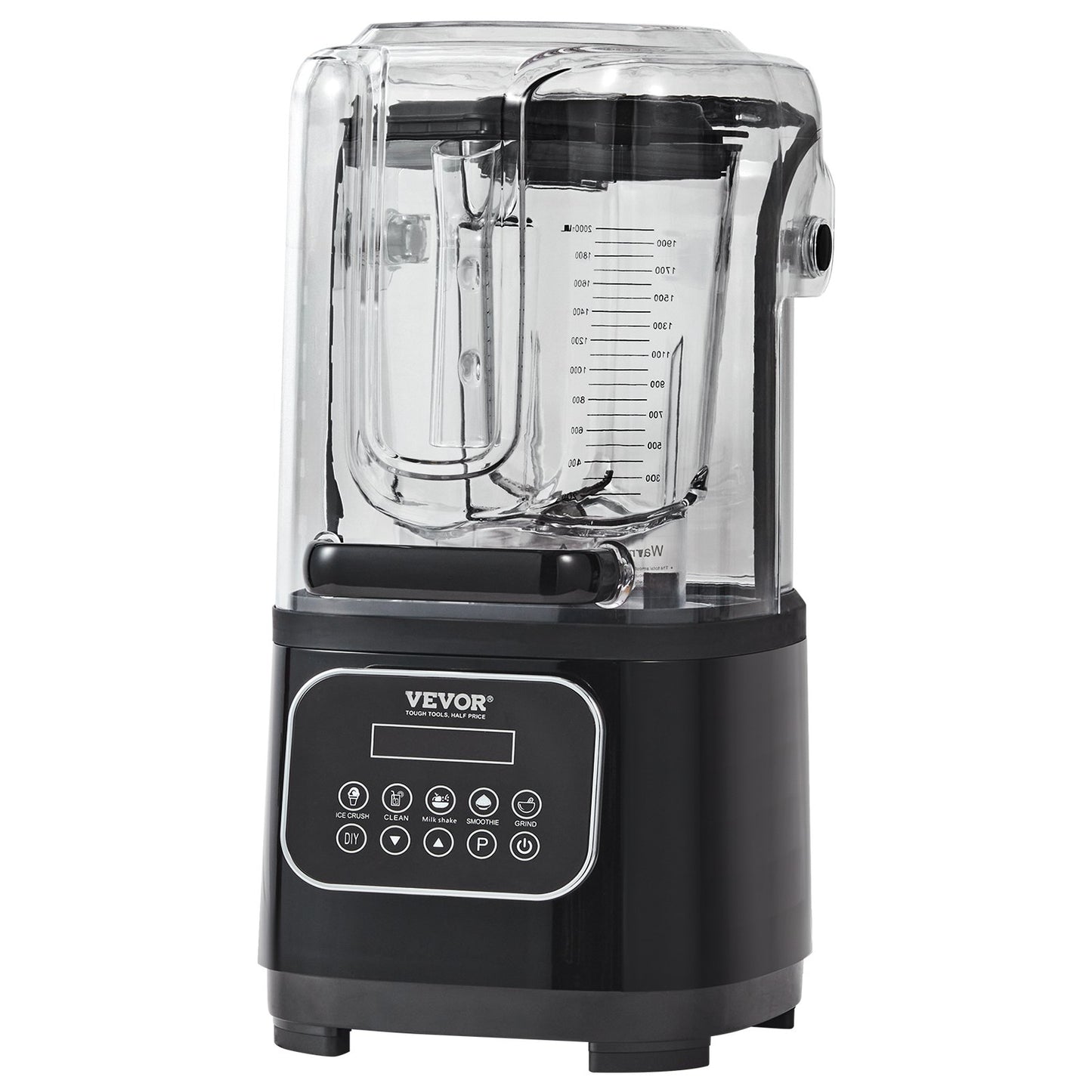 VEVOR Professional Blender with Shield, Commercial Countertop Blenders, 2L Jar Blender Combo, Stainless Steel 9 Speed & 5 Functions Blender, for Shakes, Smoothies, Peree, and Crush Ice, Black