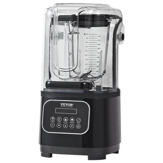 VEVOR Professional Blender with Shield, Commercial Countertop Blenders, 2L Jar Blender Combo, Stainless Steel 9 Speed & 5 Functions Blender, for Shakes, Smoothies, Peree, and Crush Ice, Black