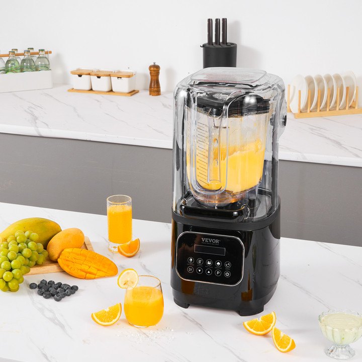 VEVOR Professional Blender with Shield, Commercial Countertop Blenders, 2L Jar Blender Combo, Stainless Steel 9 Speed & 5 Functions Blender, for Shakes, Smoothies, Peree, and Crush Ice, Black
