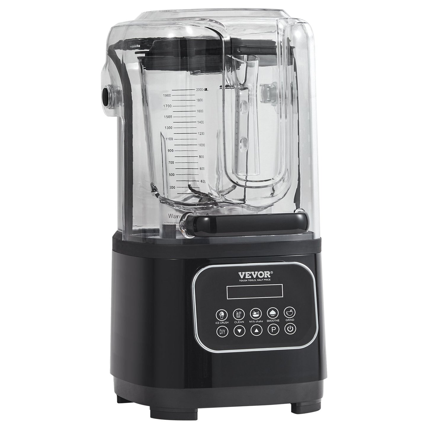 VEVOR Professional Blender with Shield, Commercial Countertop Blenders, 2L Jar Blender Combo, Stainless Steel 9 Speed & 5 Functions Blender, for Shakes, Smoothies, Peree, and Crush Ice, Black