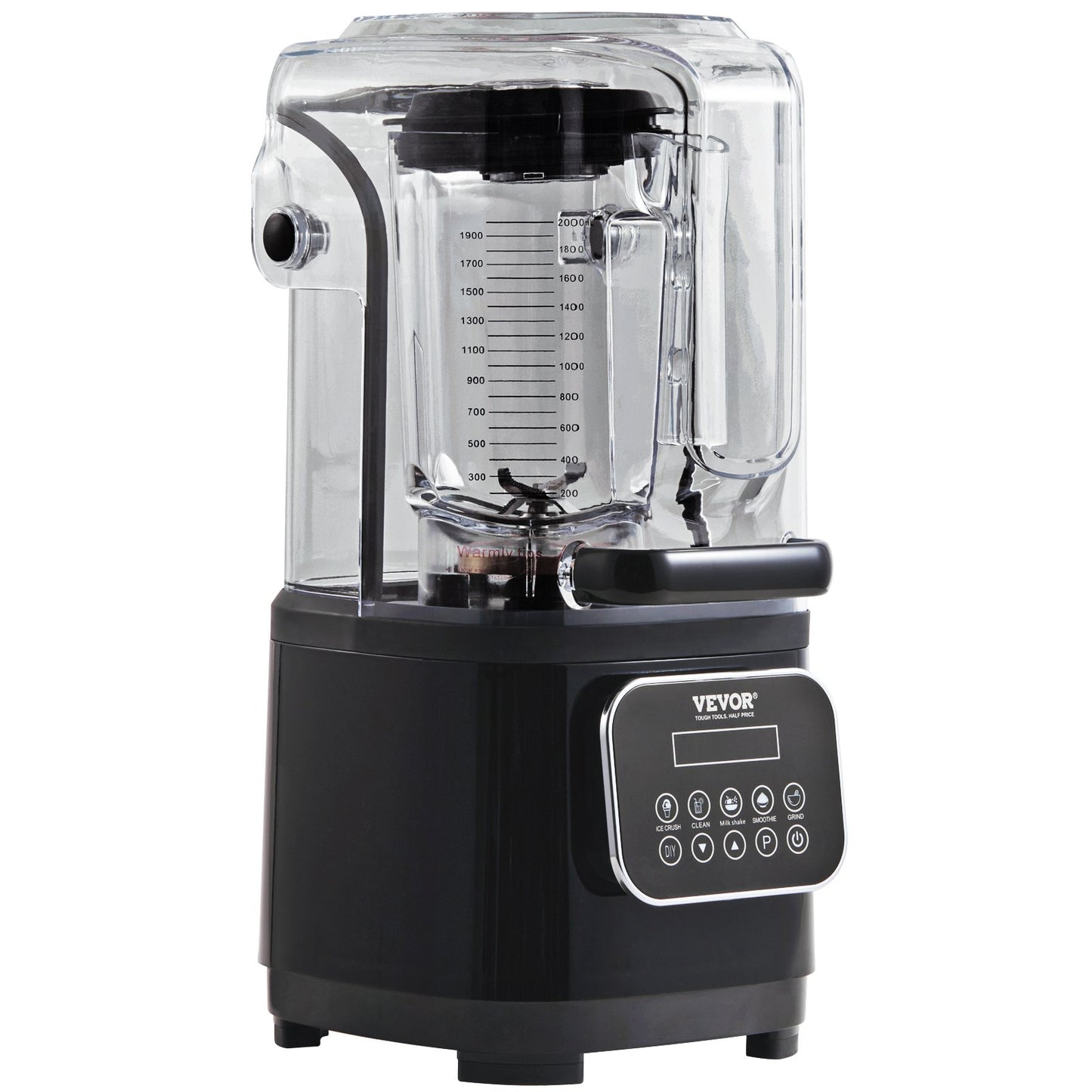 VEVOR Professional Blender with Shield, Commercial Countertop Blenders, 2L Jar Blender Combo, Stainless Steel 9 Speed & 5 Functions Blender, for Shakes, Smoothies, Peree, and Crush Ice, Black