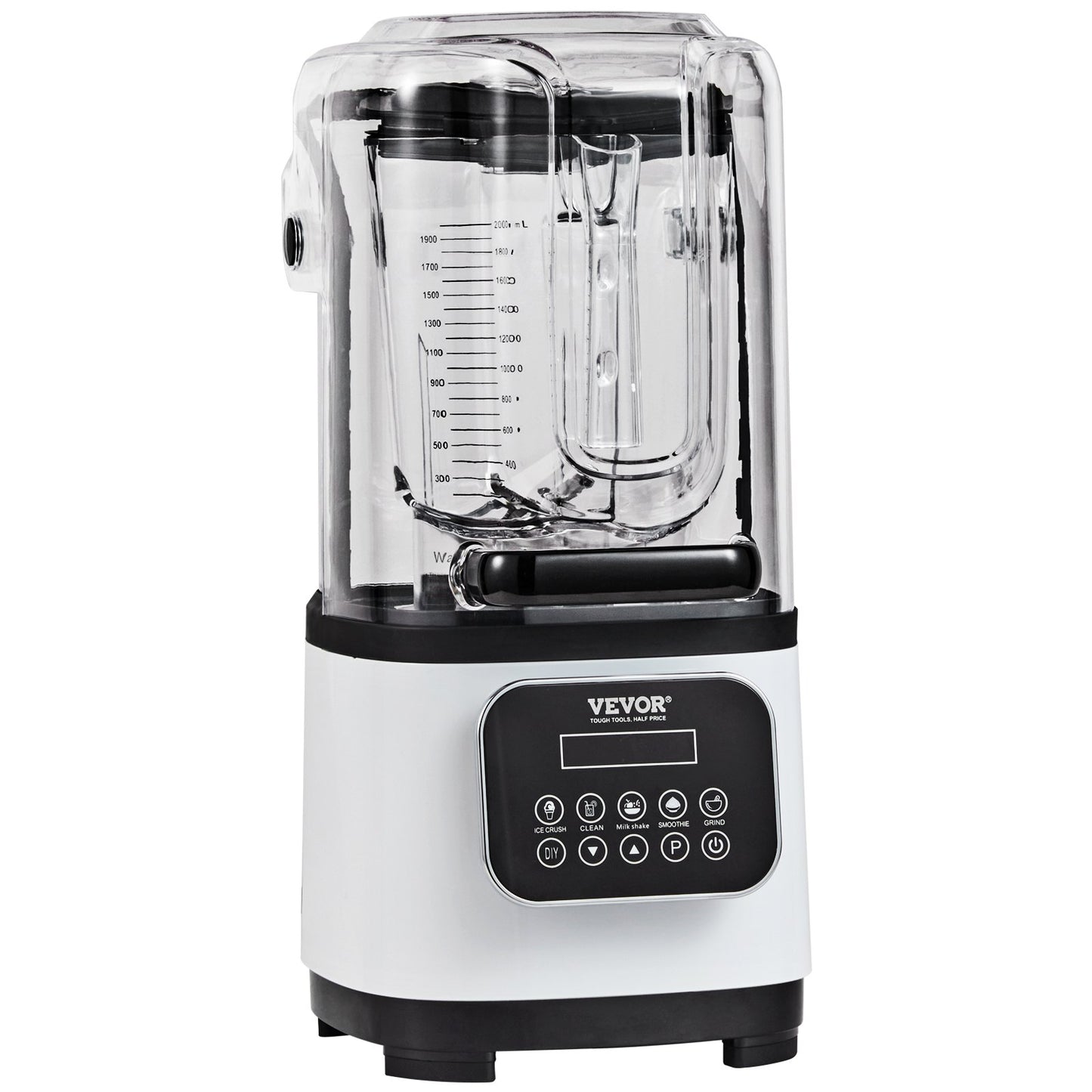 VEVOR Professional Blender with Shield, Commercial Countertop Blenders, 2L Jar Blender Combo, Stainless Steel 9 Speed & 5 Functions Blender, for Shakes, Smoothies, Peree, and Crush Ice, White