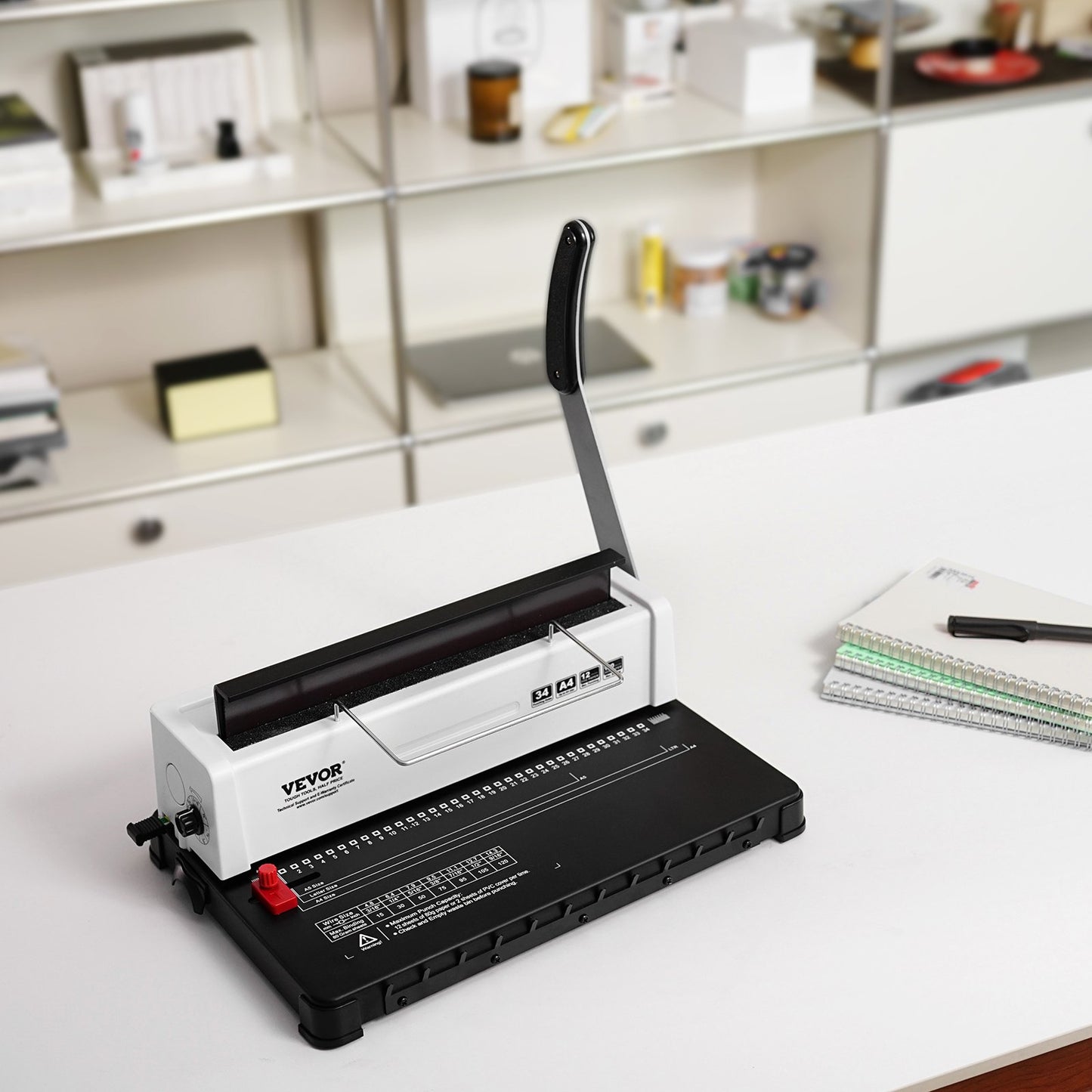 VEVOR Coil Spiral Binding Machine, Manual Book Maker 34-Holes Binding 120 Sheets, Punch Binder with Adjustable Side Margin, for Letter Size, A4, A5